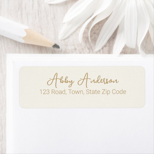 Simple Modern Gold Script | Off-White Return Address Label (Insitu)