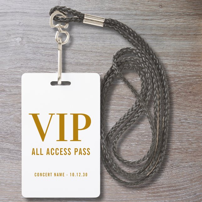 Simple Modern Gold Script VIP All Access Pass  ID Badge (Creator Uploaded)