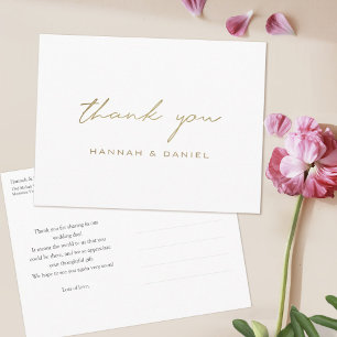 Simple Modern Gold Script Wedding Thank You Postcard