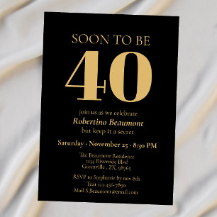 Simple Modern Gold Surprise 40th Birthday Party Invitation