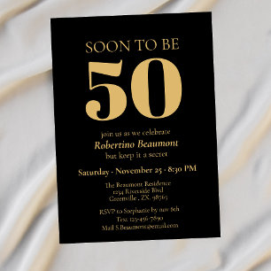 Simple Modern Gold Surprise 50th Birthday Party Invitation