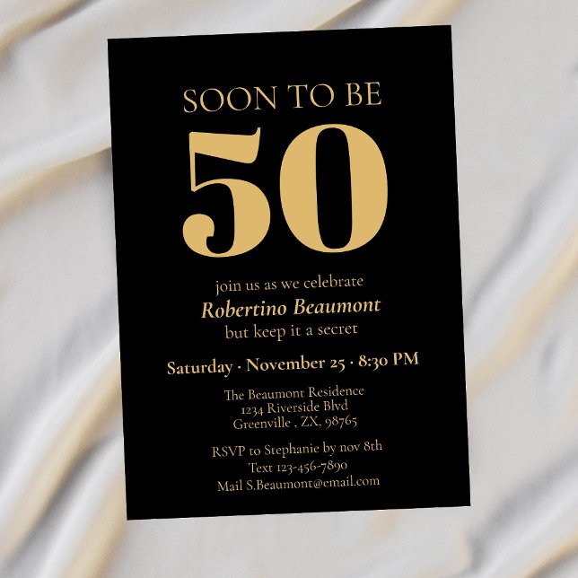 Simple Modern Gold Surprise 50th Birthday Party Invitation (Creator Uploaded)