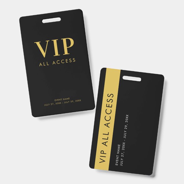 Simple Modern Gold VIP All Access Pass Event ID Badge (Front & Back)