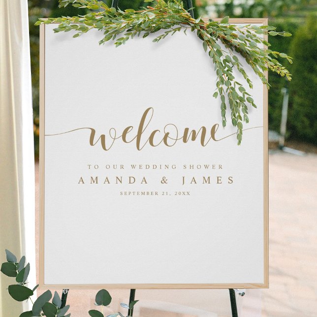 Simple Modern Gold White Couple's Shower Welcome Poster (Creator Uploaded)