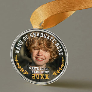 Simple Modern Gold Yellow School Grad Photo Medal  Metal Ornament