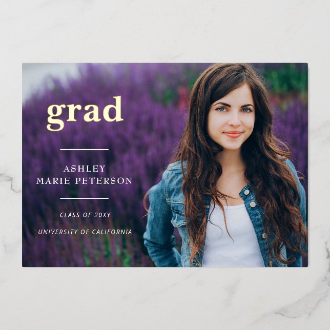 Simple Modern Grad Letters Gold Photo Graduation   (Front)