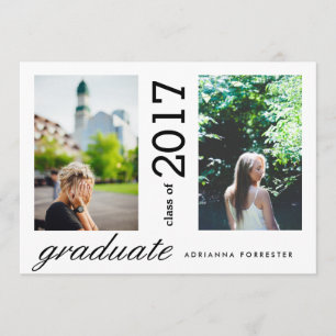 Simple Modern Graduate Two Photos Invitation