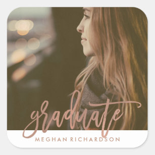 Simple Modern Graduate with Photo Square Sticker
