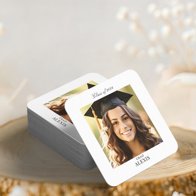 Simple Modern Graduation Party Photo  Square Paper Coaster (Creator Uploaded)