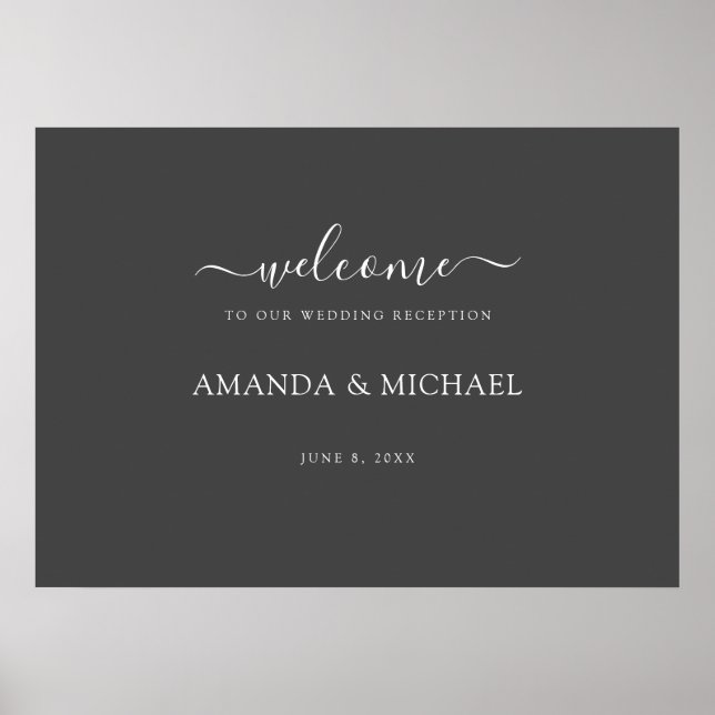 Simple Modern Gray White Wedding Reception Welcome Poster (Front)