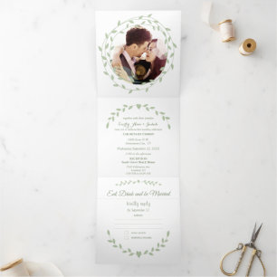 Simple Modern Green Ash Wedding  Tri-Fold Invitati