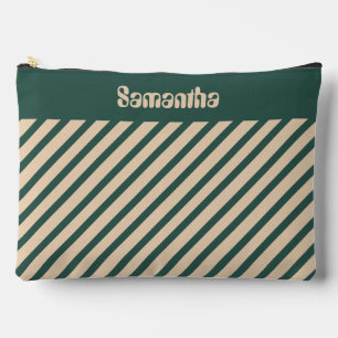 Simple Modern Green Beige Cross Stripes Accessory Pouch