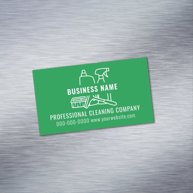 Simple Modern Green Cleaning Company Magnetic Business Card (In Situ)