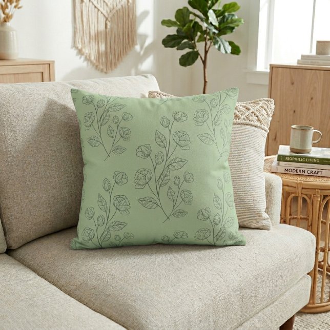 Simple Modern Green Floral Pattern On Green Cushion (Creator Uploaded)