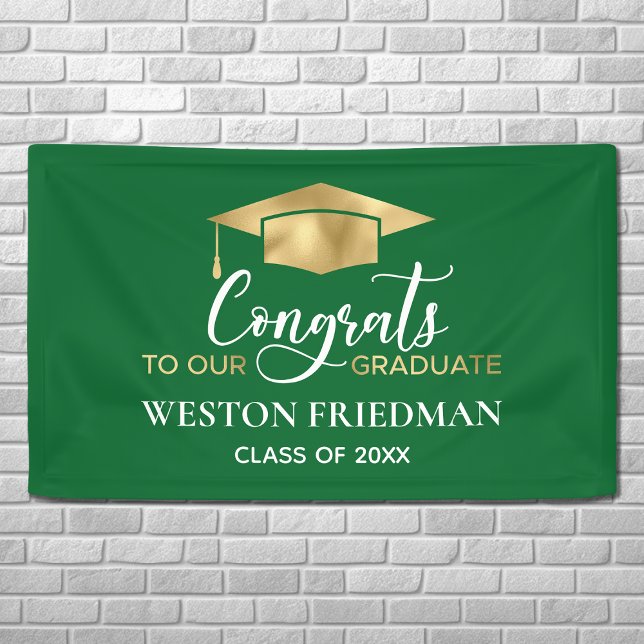 Simple Modern Green Gold Graduation Banner (Creator Uploaded)