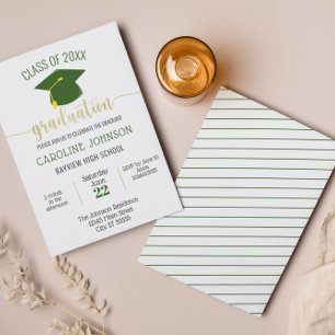 Simple Modern Green Gold Graduation Invitation