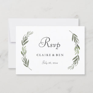 Simple Modern Green Gold Leaf Wedding RSVP Card