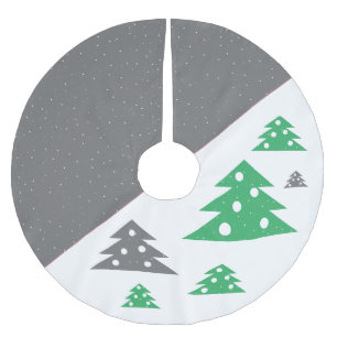 Simple Modern Green Grey Christmas Tree Brushed Polyester Tree Skirt