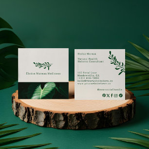 Simple Modern Green Leaf Botanical Spa Wellness Square Business Card