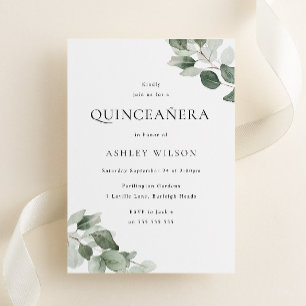 Simple Modern Green Leaf Quinceanera 15th Birthday Invitation