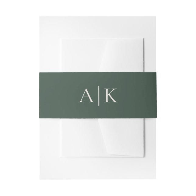 Simple Modern Green Monogram Earth Tone Wedding Invitation Belly Band (Front Example)