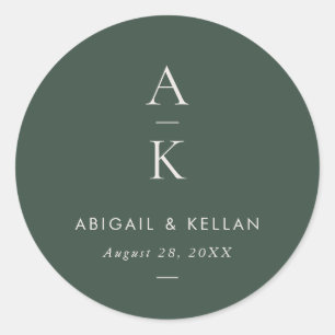 Simple Modern Green Monogram Mix Match Wedding Classic Round Sticker