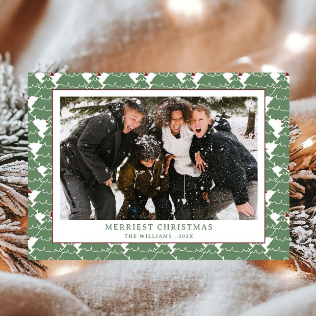 Simple Modern Green Red Pattern Photo Christmas Holiday Card (Creator Uploaded)