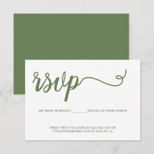 Simple Modern green Script RSVP without mailing Card