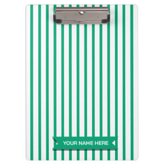 Simple Modern Green Stripe Custom Name Clipboard