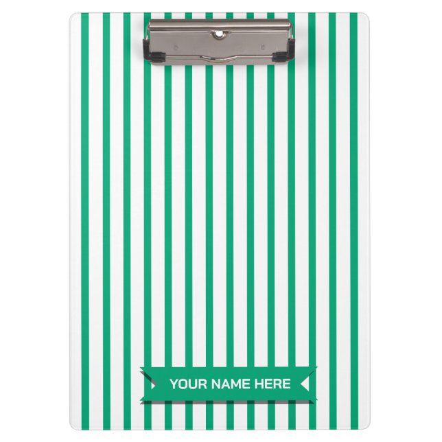 Simple Modern Green Stripe Custom Name Clipboard (Front)