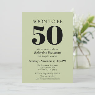 Simple Modern Green Surprise 50th Birthday Party Invitation