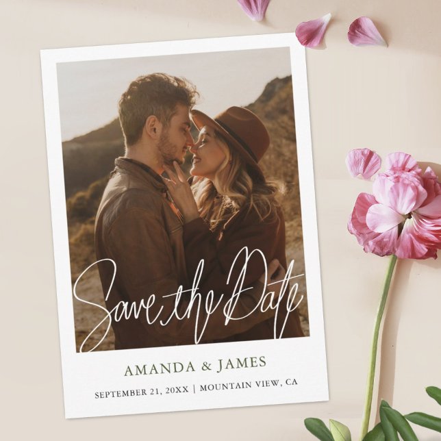 Simple Modern Green Typography Photo Save The Date (Creator Uploaded)