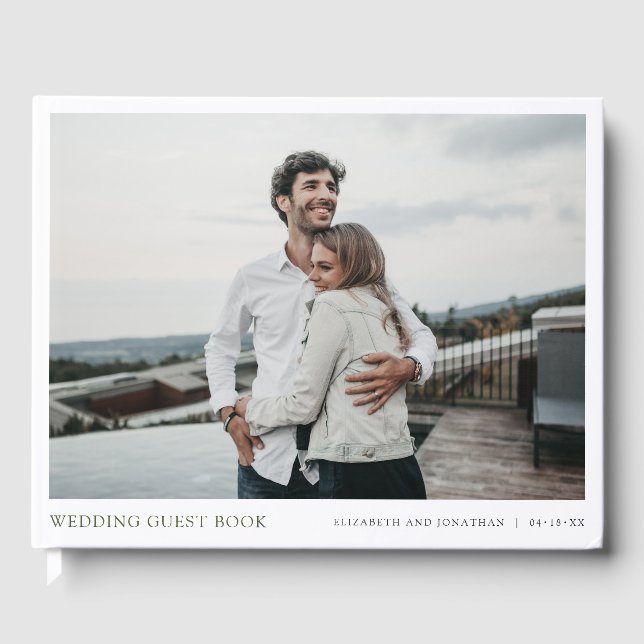 Simple Modern Green Typography Photo Wedding Guest Book (Front)