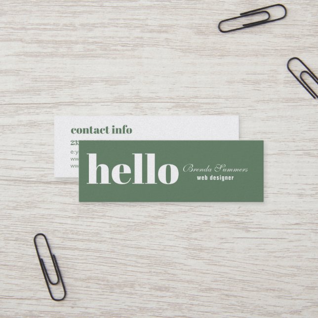 Simple Modern Green & White Background Mini Business Card (Front/Back In Situ)