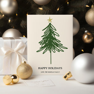 Simple Modern Greenery Christmas Tree Flat  Holiday Card