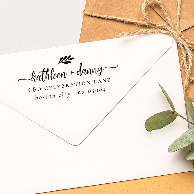 Simple Modern Greenery Couple's Wedding Address Rubber Stamp (Simple Modern Greenery Couple's Wedding Address Rubber Stamp)