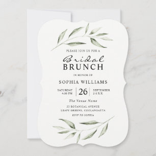 Simple Modern Greenery Leaf Bridal Shower Brunch Invitation