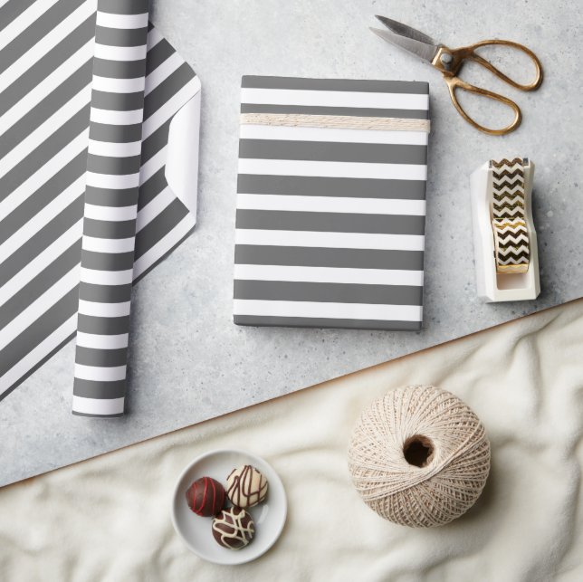 Simple Modern Grey and White Striped Minimalist  Wrapping Paper (Crafts)