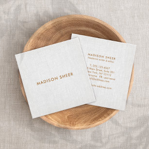 Simple Modern Grey Linen, Minimalist Professional Square Business Card
