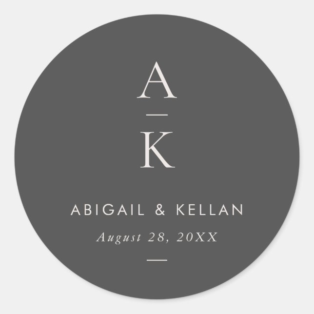 Simple Modern Grey Monogram Mix Match Wedding Classic Round Sticker (Front)