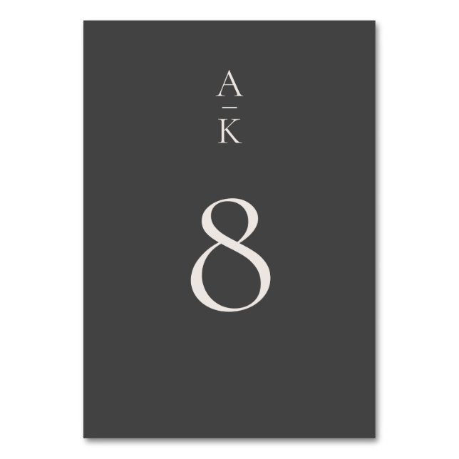 Simple Modern Grey Monogram Mix Match Wedding Table Number (Front)
