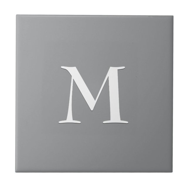 Simple Modern Grey White Monogram Ceramic Tile (Front)
