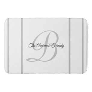 Simple Modern Grey White Monogram Family Name  Bath Mat