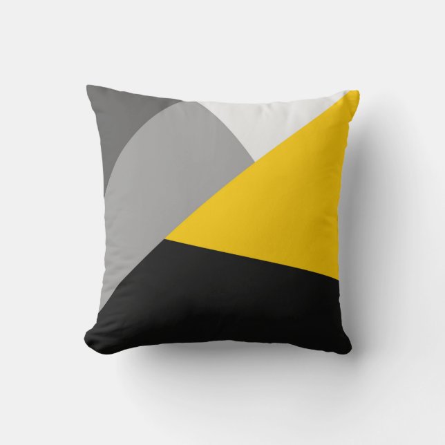 Simple Modern Grey Yellow and Black Geo Cushion (Front)