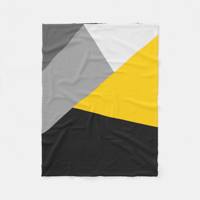 Simple Modern Grey Yellow and Black Geo Fleece Blanket (Front)