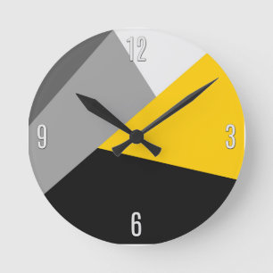 Simple Modern Grey Yellow and Black Geo Round Clock