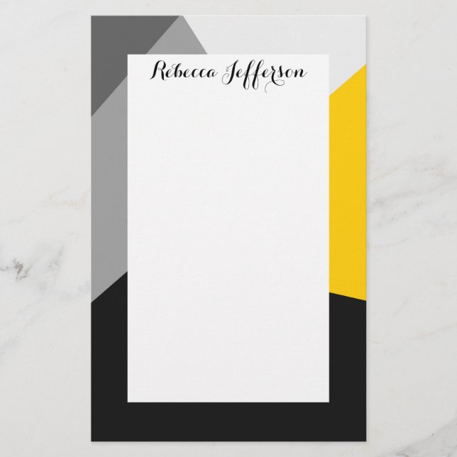 Simple Modern Grey Yellow and Black Geo Stationery (Front)