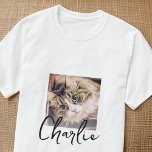 Simple Modern Grunge Custom Badge Pet Photo Name T-Shirt<br><div class="desc">This simple and classic design is composed of serif typography and add a custom photo.</div>
