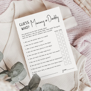 Simple Modern Guess Who Mummy Or Daddy Card