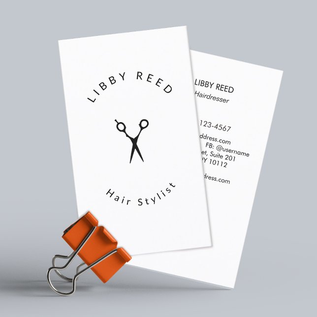Simple Modern Hairstylist Scissors White Business Card (Creator Uploaded)